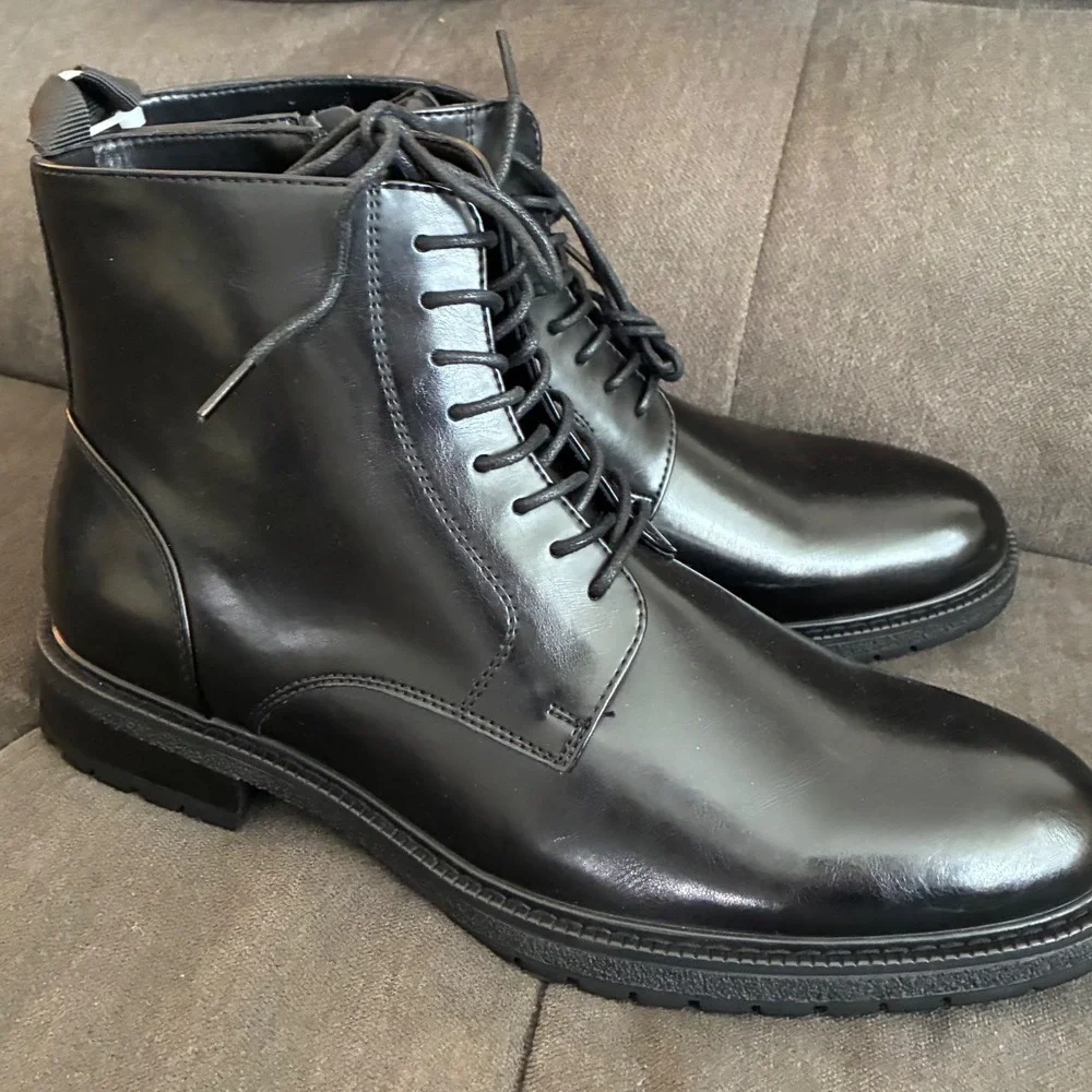 Madden Combat Boots Mens 10 Black Side Zip Lace Up Lug Sole Ankle Boots